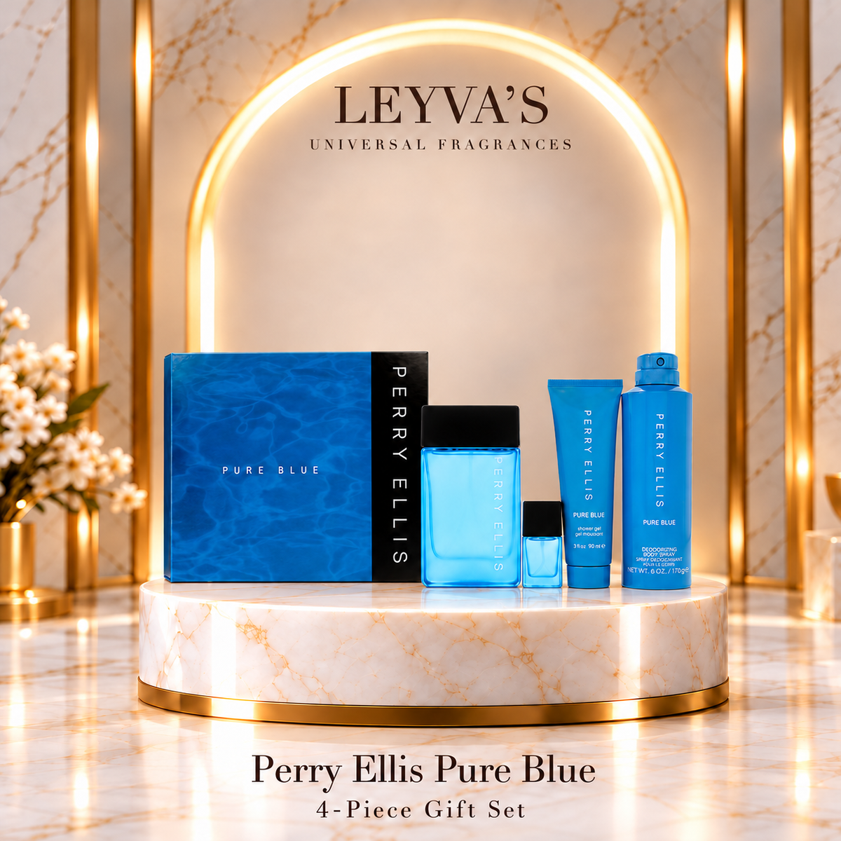 Perry Ellis Pure Blue para hombre – Estuche de 4 piezas