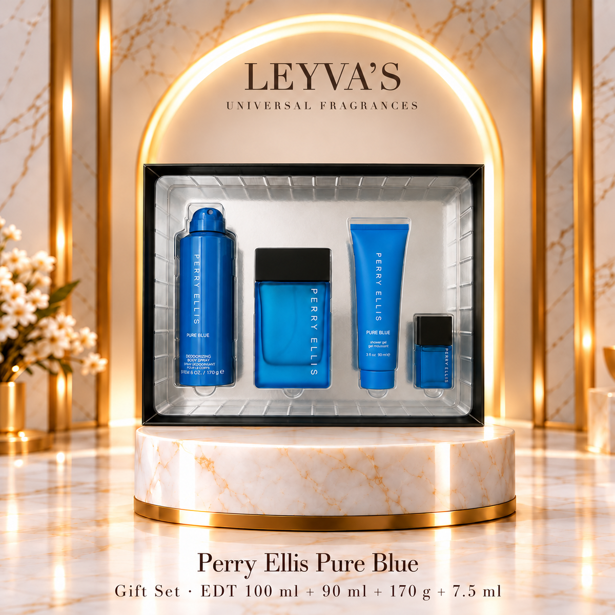 Perry Ellis Pure Blue para hombre – Estuche de 4 piezas